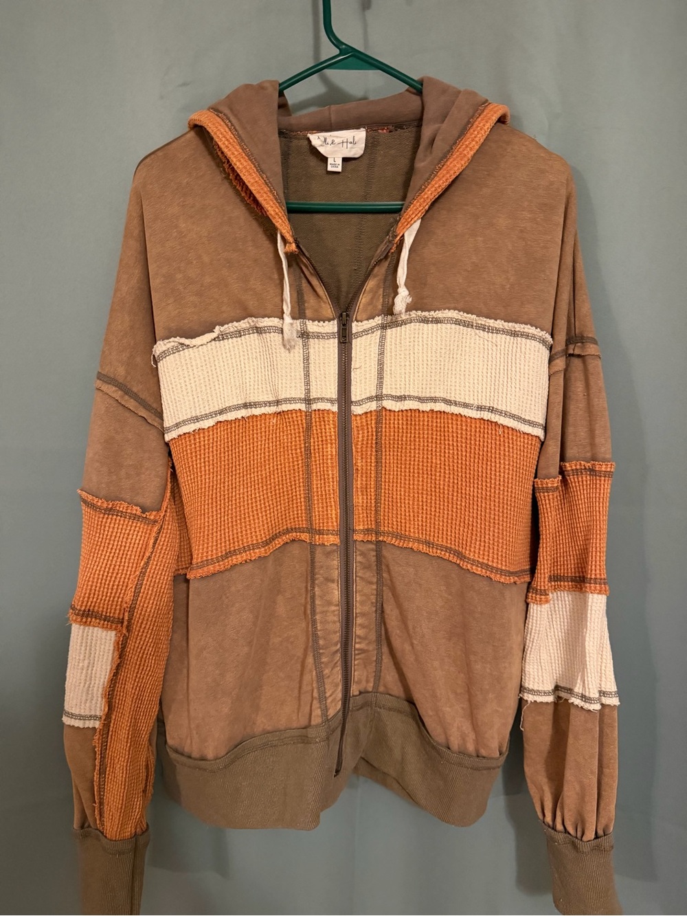 Oli & Hali Tan, Orange & Cream Striped Zip-Up Hoodie